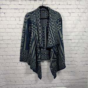 Sisters Navy & Gray Geometric Open Cardigan Sweater Women's S